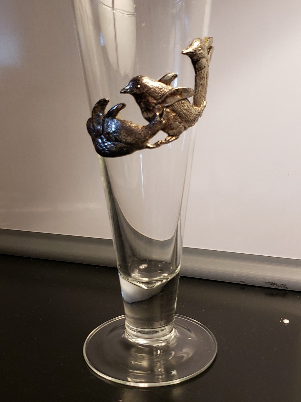 Pewter  Bird Accent Glass Vase - Decorative Home Accent